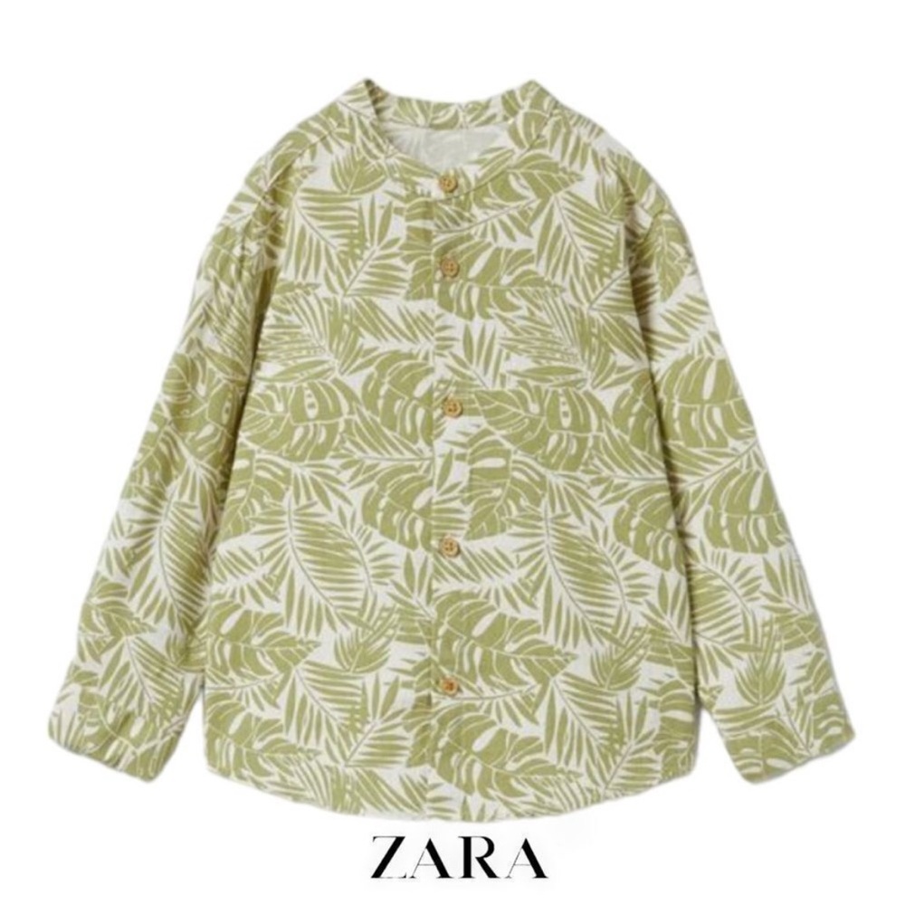 ZARA Kids, Ecru/Khaki, PALMS PRINTED SHIRT
